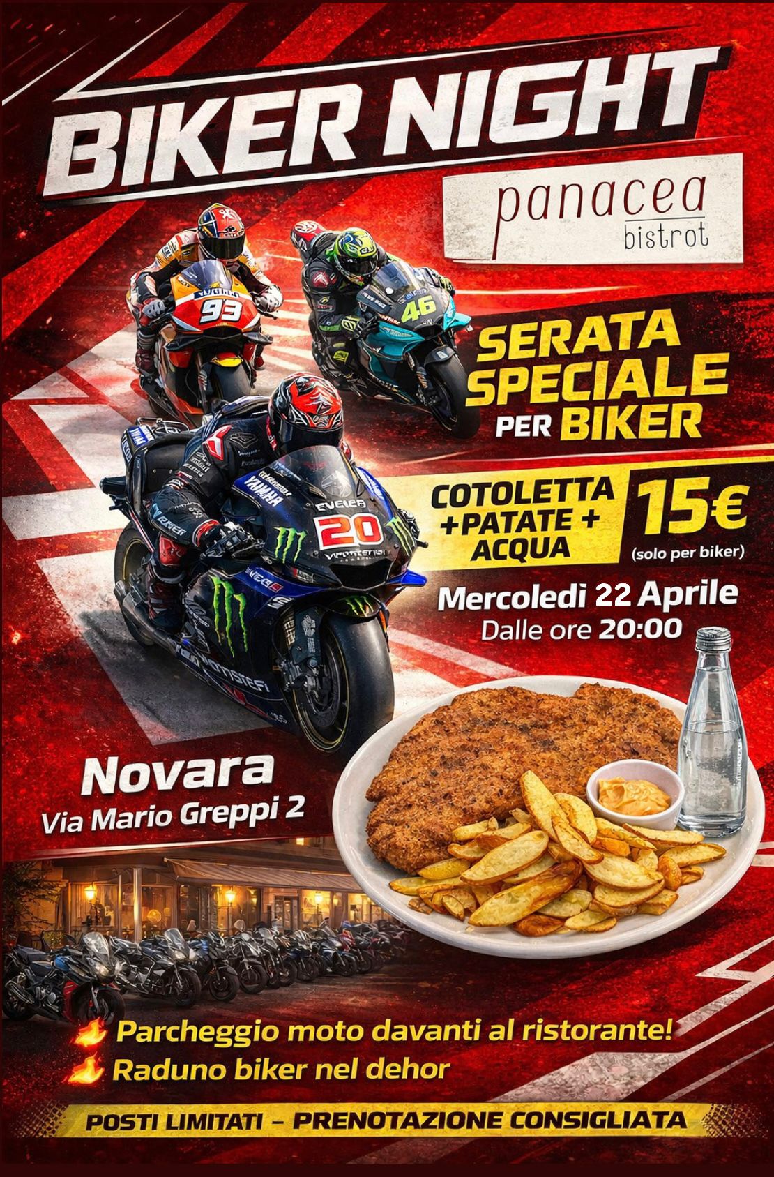 Locandina ufficiale Biker Night — Panacea Bistrot Novara, Mercoledì 22 Aprile dalle ore 20:00